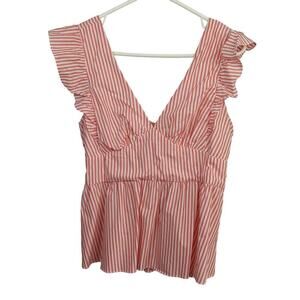 Skies Are Blue L Red White Striped Halter Tie In Back Tank